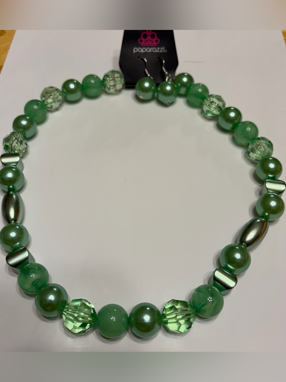 paparazzi Plentiful Pearls - Green Necklace with Earrings